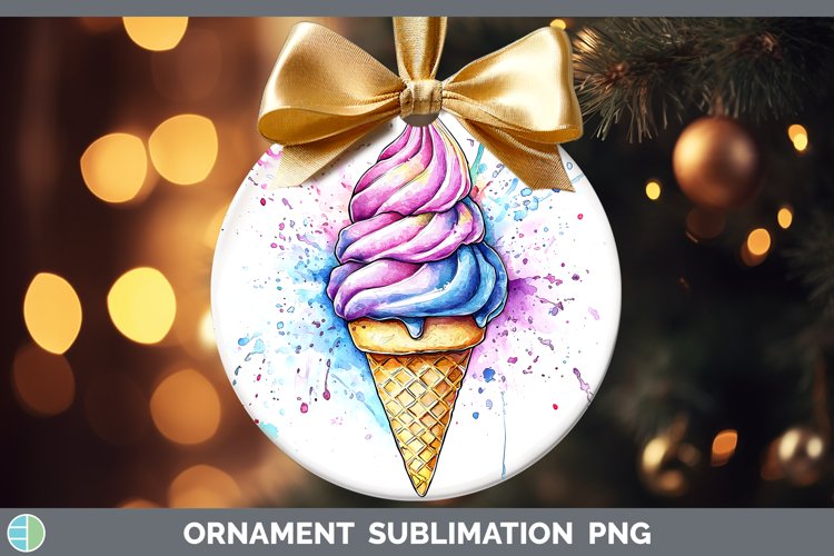 Watercolor Splash Ice Cream Ornament Sublimation Bauble Desi