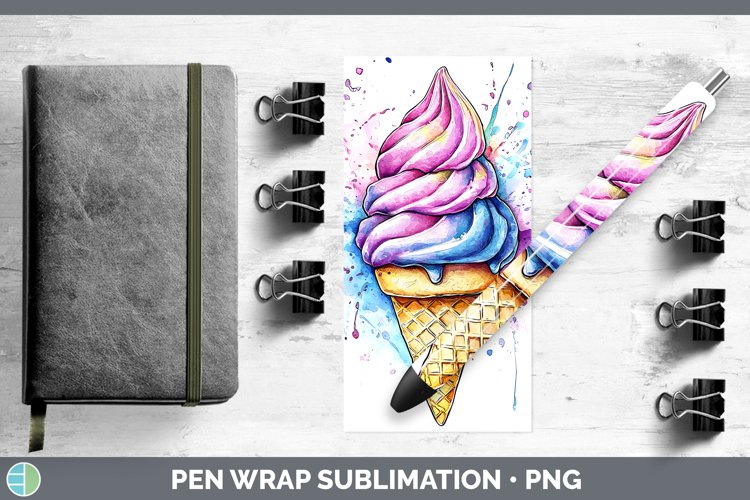 Watercolor Splash Ice Cream Pen Wrap Sublimation Pen Designs