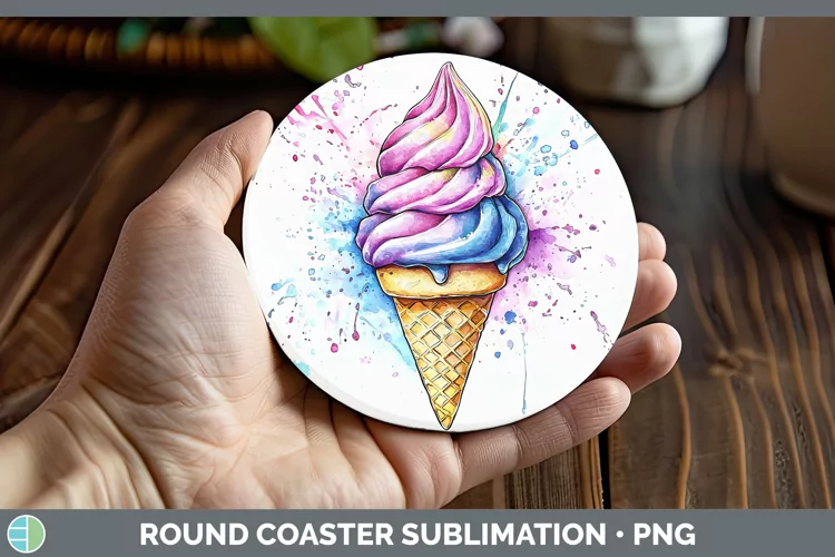 Watercolor Splash Ice Cream Round Coaster Sublimation Coaste