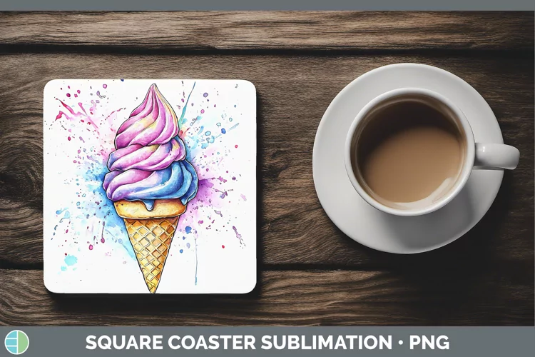 Watercolor Splash Ice Cream Square Coaster Sublimation Coast
