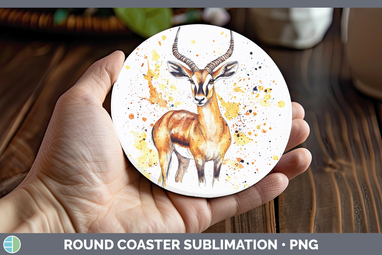 Watercolor Splash Impala Round Coaster Sublimation Coaster D