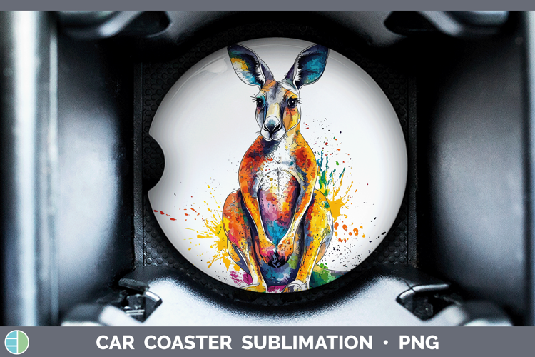 Watercolor Splash Kangaroo Car Coaster Sublimation Designs