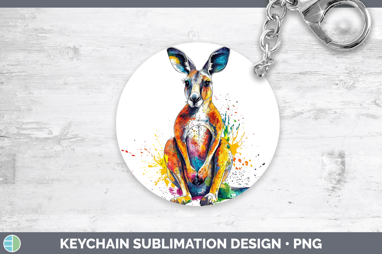 Watercolor Splash Kangaroo Keychain Sublimation Keyring Desi