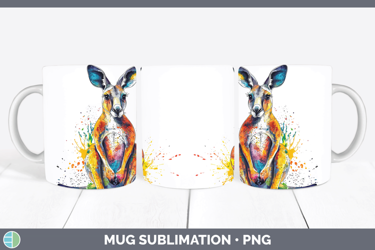 Watercolor Splash Kangaroo Mug Wrap Sublimation Coffee Cup D