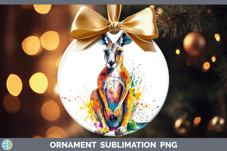 Watercolor Splash Kangaroo Ornament Sublimation Bauble Desig