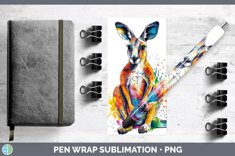 Watercolor Splash Kangaroo Pen Wrap Sublimation Pen Designs