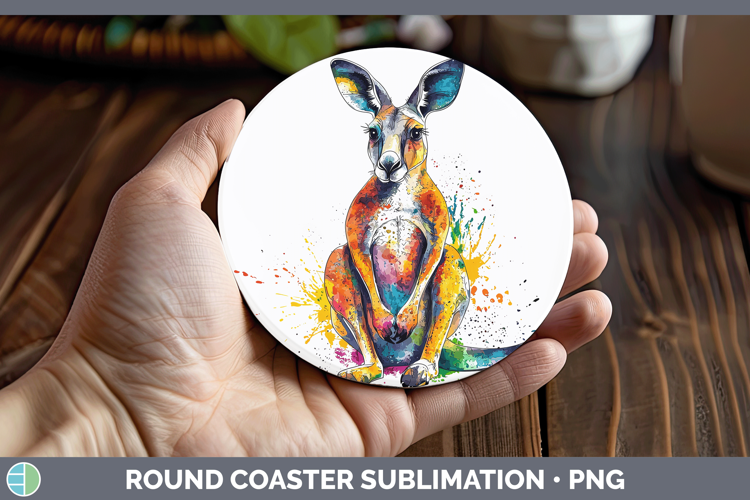 Watercolor Splash Kangaroo Round Coaster Sublimation Coaster