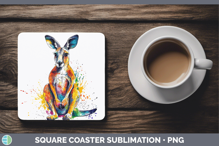 Watercolor Splash Kangaroo Square Coaster Sublimation Coaste