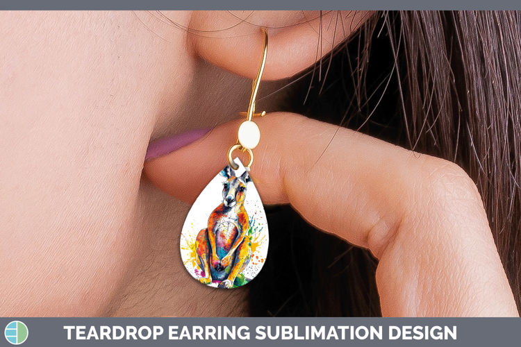 Watercolor Splash Kangaroo Teardrop Earrings Sublimation Ear