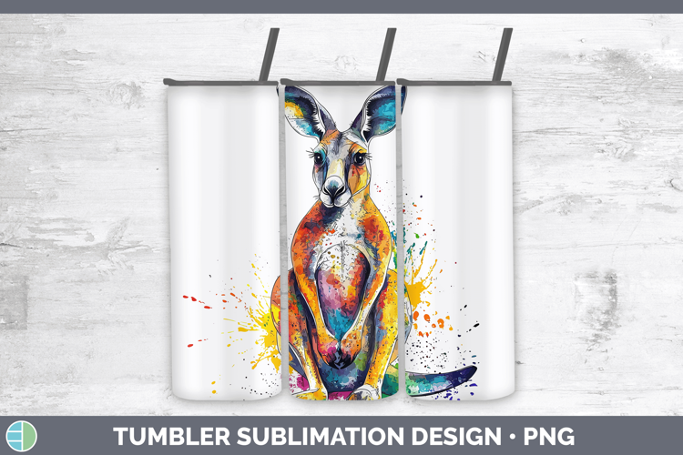Watercolor Splash Kangaroo Tumbler Sublimation 20 oz Skinny