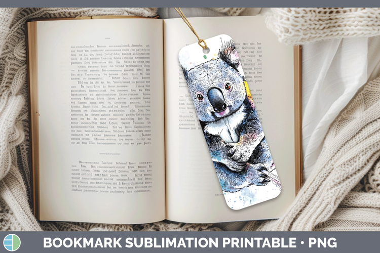 Watercolor Splash Koala Bookmark Sublimation Printable Desig