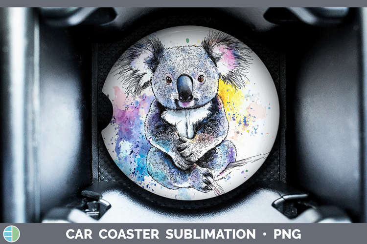 Watercolor Splash Koala Car Coaster Sublimation Designs
