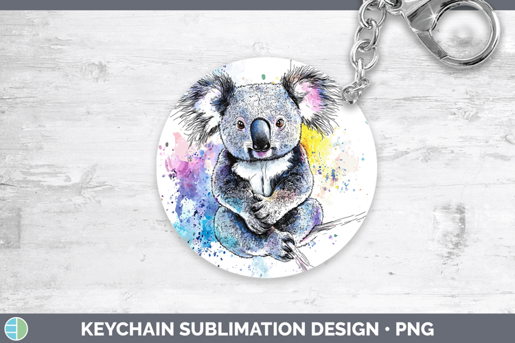 Watercolor Splash Koala Keychain Sublimation Keyring Designs