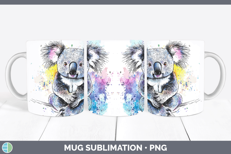 Watercolor Splash Koala Mug Wrap Sublimation Coffee Cup Desi