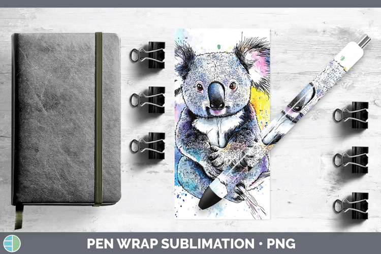 Watercolor Splash Koala Pen Wrap Sublimation Pen Designs