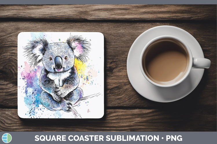Watercolor Splash Koala Square Coaster Sublimation Coaster D