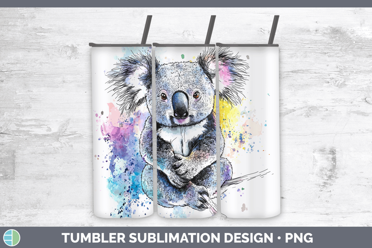 Watercolor Splash Koala Tumbler Sublimation 20 oz Skinny Tum