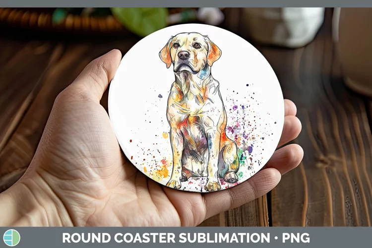 Watercolor Splash Labrador Retriever Round Coaster Sublimati