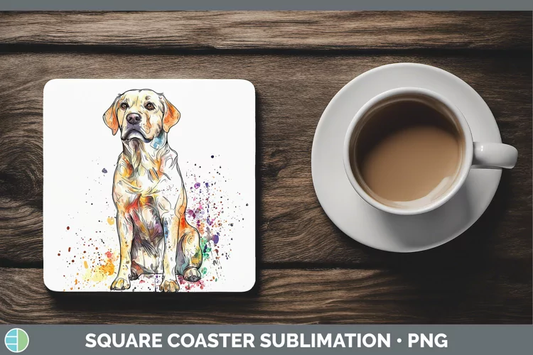 Watercolor Splash Labrador Retriever Square Coaster Sublimat