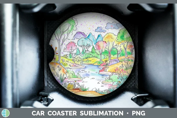 Watercolor Splash Landscape Car Coaster Sublimation Designs