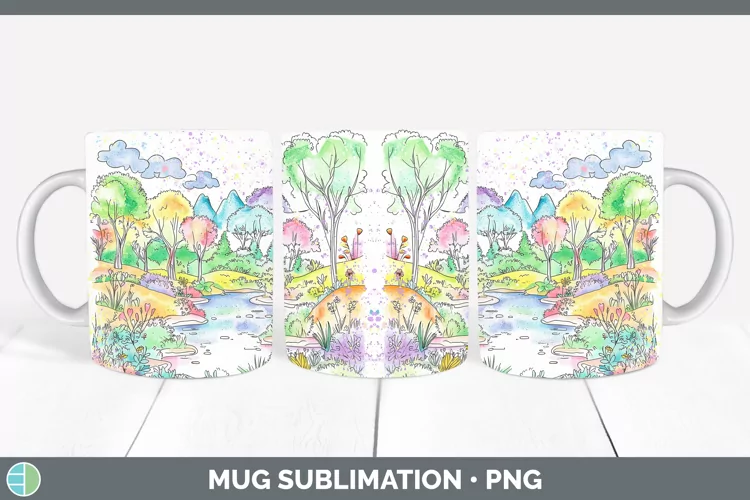 Watercolor Splash Landscape Mug Wrap Sublimation Coffee Cup