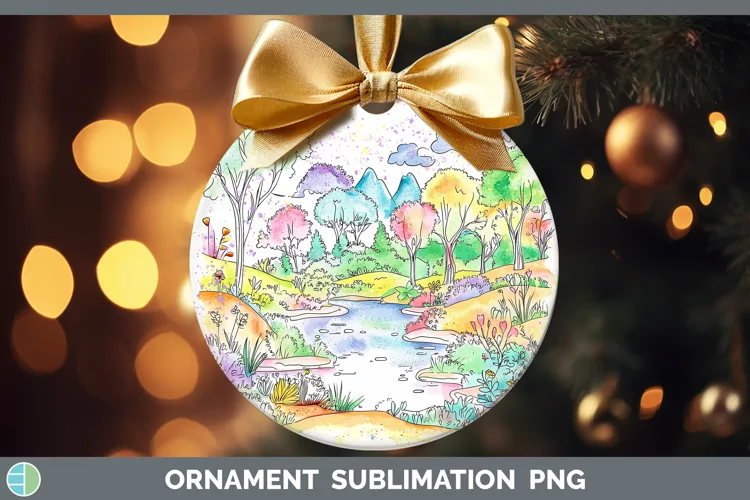 Watercolor Splash Landscape Ornament Sublimation Bauble Desi