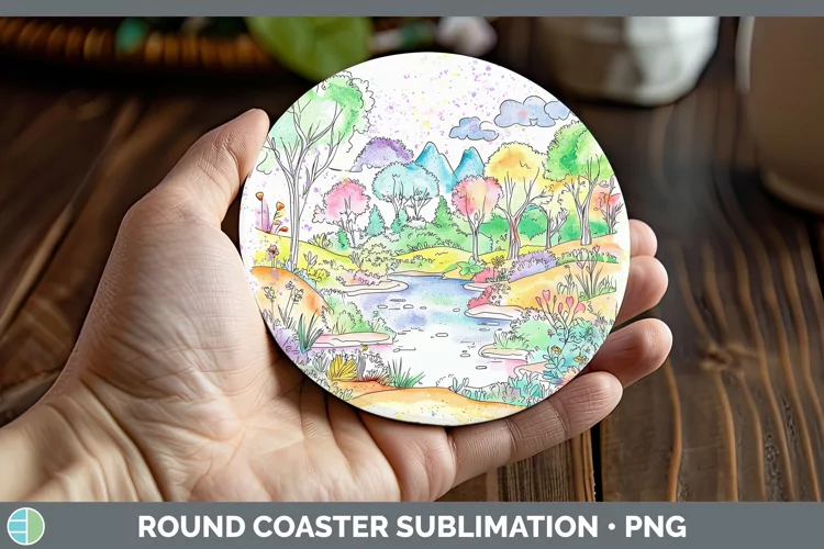 Watercolor Splash Landscape Round Coaster Sublimation Coaste