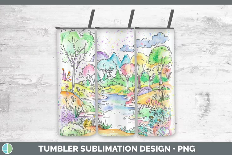 Watercolor Splash Landscape Tumbler Sublimation 20 oz Skinny