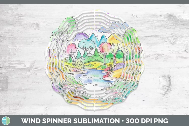 Watercolor Splash Landscape Wind Spinner Sublimation Spinner