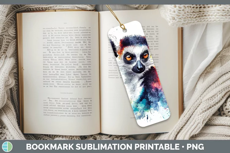 Watercolor Splash Lemur Bookmark Sublimation Printable Desig