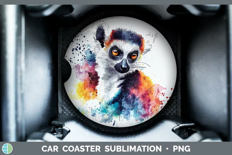 Watercolor Splash Lemur Car Coaster Sublimation Designs