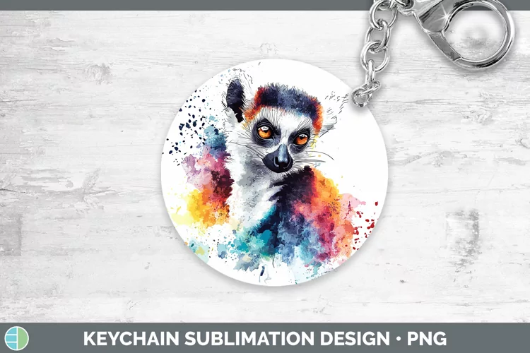 Watercolor Splash Lemur Keychain Sublimation Keyring Designs