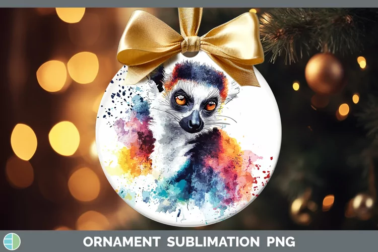 Watercolor Splash Lemur Ornament Sublimation Bauble Designs