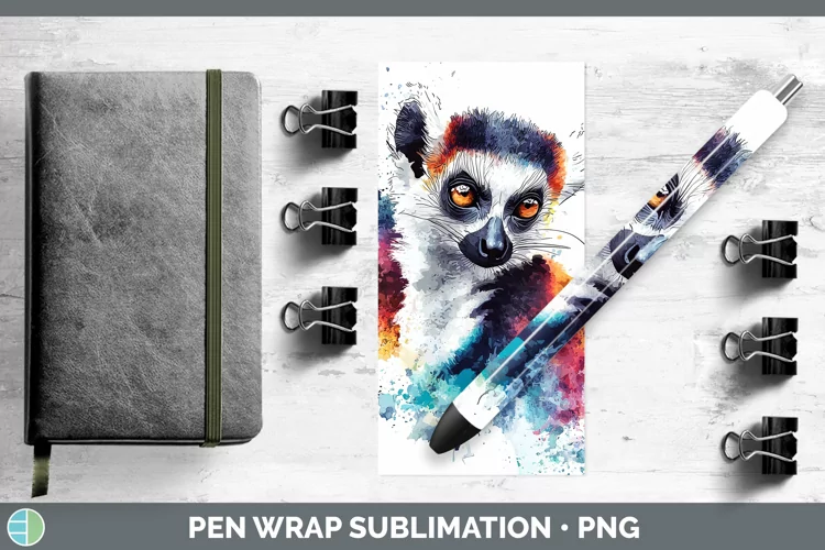 Watercolor Splash Lemur Pen Wrap Sublimation Pen Designs
