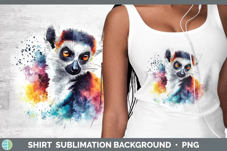 Watercolor Splash Lemur Shirt Sublimation Sublimation Backgr