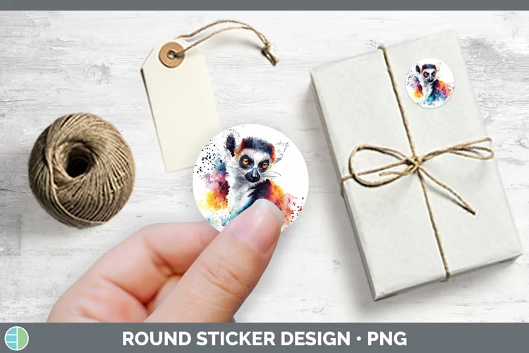 Watercolor Splash Lemur Stickers | Round Labels Designs