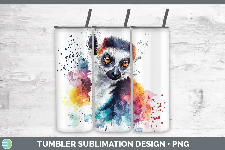 Watercolor Splash Lemur Tumbler Sublimation 20 oz Skinny Tum