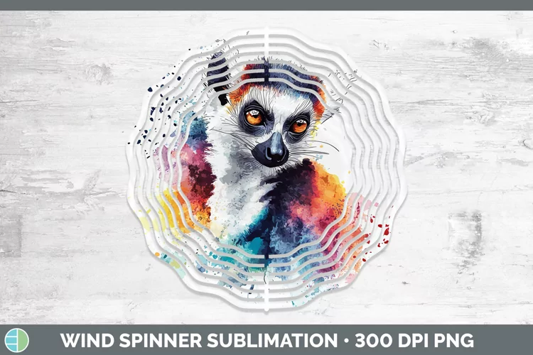 Watercolor Splash Lemur Wind Spinner Sublimation Spinner Des