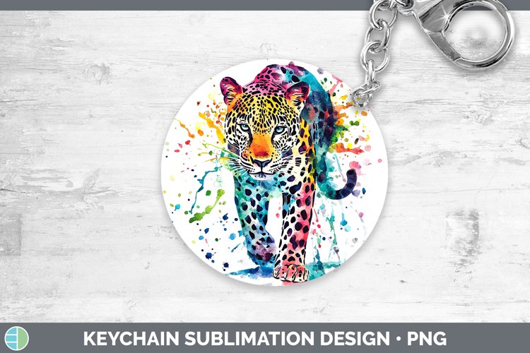 Watercolor Splash Leopard Keychain Sublimation Keyring Desig