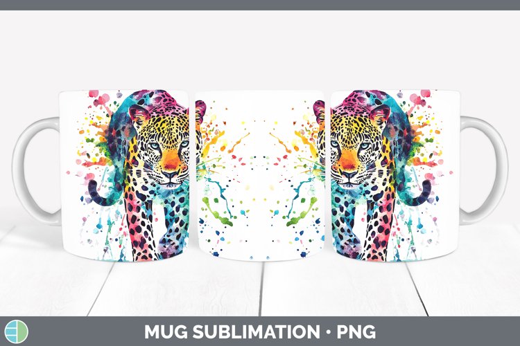Watercolor Splash Leopard Mug Wrap Sublimation Coffee Cup De