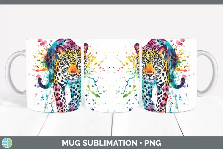 Watercolor Splash Leopard Mug Wrap Sublimation Coffee Cup De