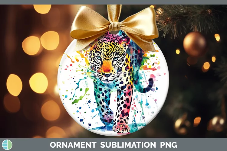 Watercolor Splash Leopard Ornament Sublimation Bauble Design