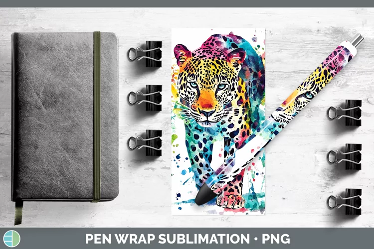 Watercolor Splash Leopard Pen Wrap Sublimation Pen Designs
