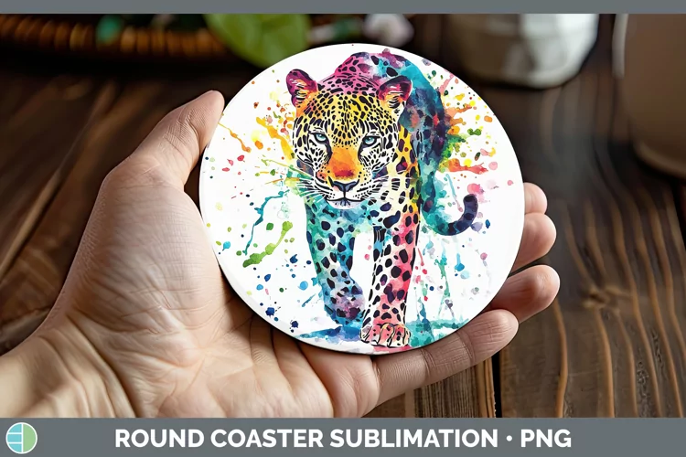 Watercolor Splash Leopard Round Coaster Sublimation Coaster