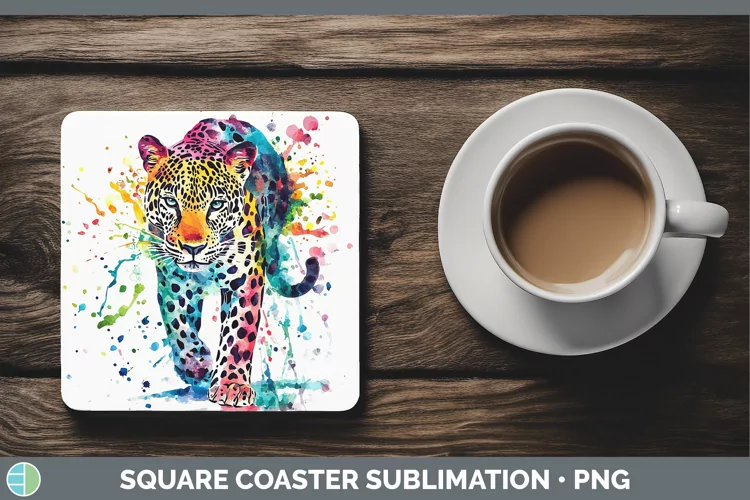 Watercolor Splash Leopard Square Coaster Sublimation Coaster