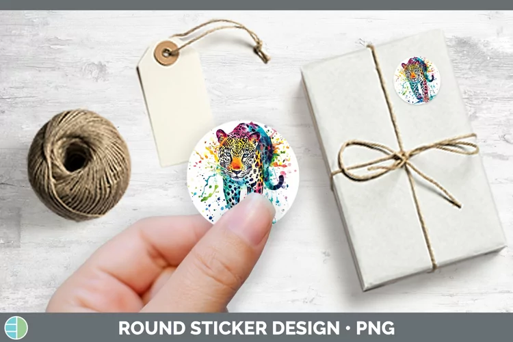 Watercolor Splash Leopard Stickers | Round Labels Designs