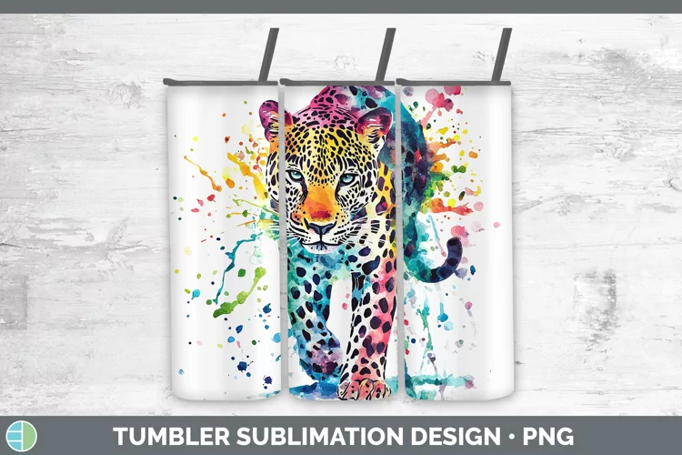 Watercolor Splash Leopard Tumbler Sublimation 20 oz Skinny T
