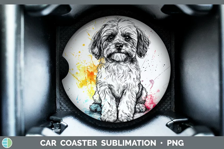 Watercolor Splash Lhasa Apso Car Coaster Sublimation Design