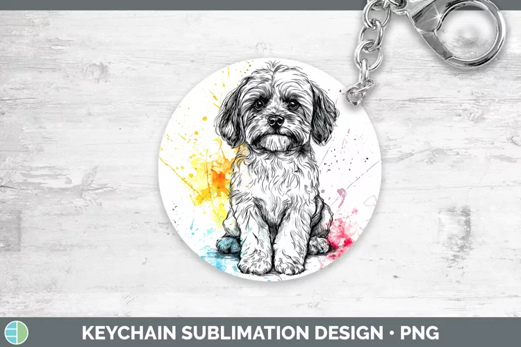 Watercolor Splash Lhasa Apso Keychain Sublimation Keyring De