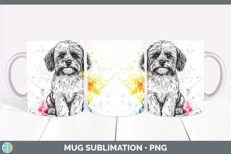 Watercolor Splash Lhasa Apso Mug Wrap Sublimation Coffee Cup